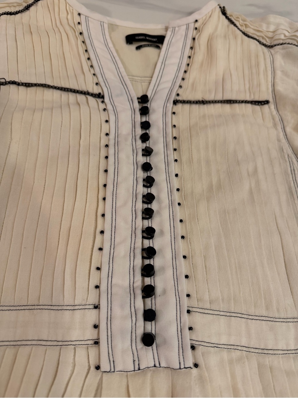 Isabel Marant Cream Midi Dress with Black Trim - Size 38 - Picture 8 of 15